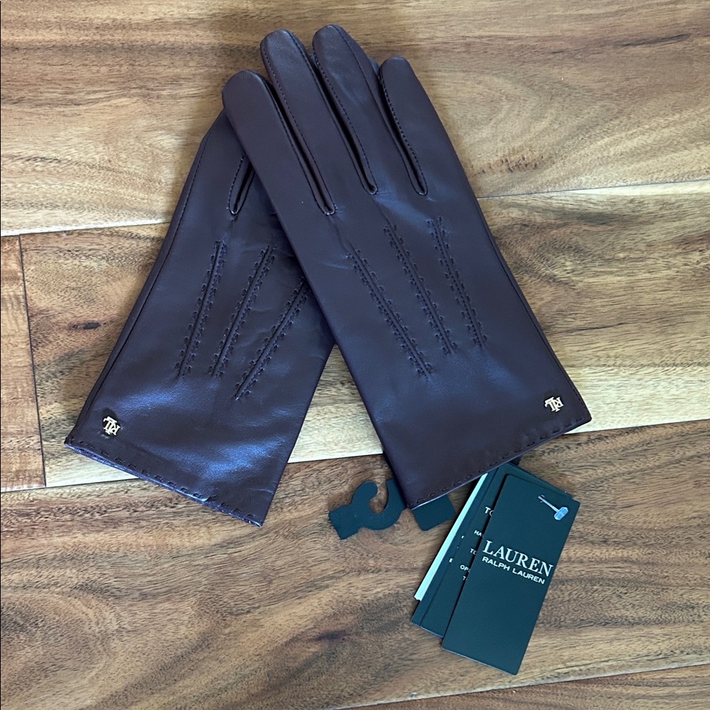 Ralph Lauren Double RL Dark Brown Leather Gloves